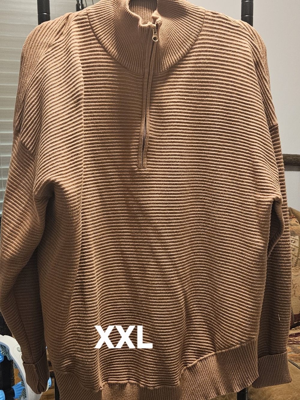 Ribbed Half-Zip Sweater in Brown - XXL